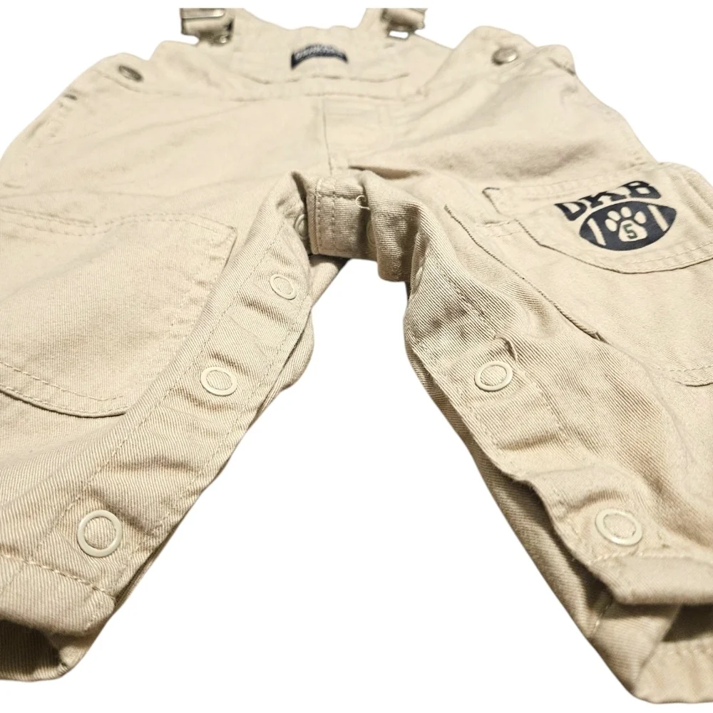 Vtg y2k OshKosh B’gosh Beige Overalls 12M Baby Boy OKB Patch Utility 100% Cotton